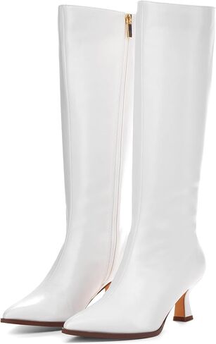 GENSHUO Knee High Boots Women Pointed Toe 2.3 Inches Kitten Heel Tall Boots Classic Fashionable Long Boots with Side Zipper Winter in Kuwait
