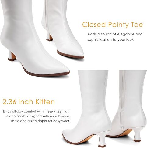 GENSHUO Knee High Boots Women Pointed Toe 2.3 Inches Kitten Heel Tall Boots Classic Fashionable Long Boots with Side Zipper Winter in Kuwait