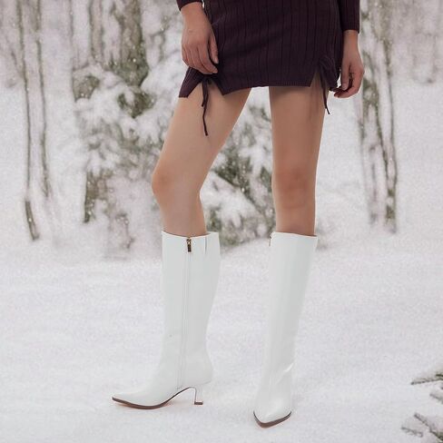 GENSHUO Knee High Boots Women Pointed Toe 2.3 Inches Kitten Heel Tall Boots Classic Fashionable Long Boots with Side Zipper Winter in Kuwait