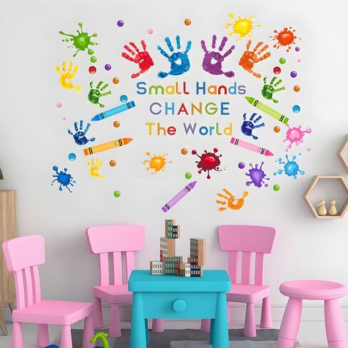 Classroom Wall Decals Colorful Handprint Crayon Wall Stickers for Kidsroom Daycare Nursery Bedroom Classroom Playroom Living Room Wall Décor in Saudi Arabia