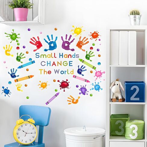 Classroom Wall Decals Colorful Handprint Crayon Wall Stickers for Kidsroom Daycare Nursery Bedroom Classroom Playroom Living Room Wall Décor in Saudi Arabia