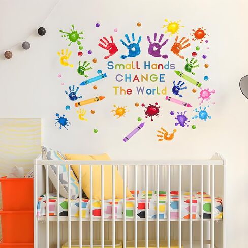 Classroom Wall Decals Colorful Handprint Crayon Wall Stickers for Kidsroom Daycare Nursery Bedroom Classroom Playroom Living Room Wall Décor in Saudi Arabia