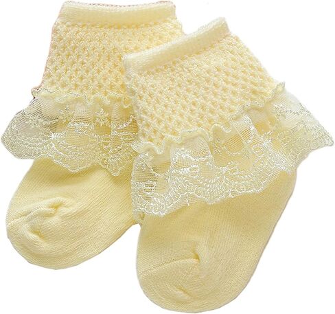 Baby Girls Eyelet Frilly Ruffle Lace Socks Super Soft Infant Cotton Ankle Socks Princess Dress Socks with Bow in Saudi Arabia