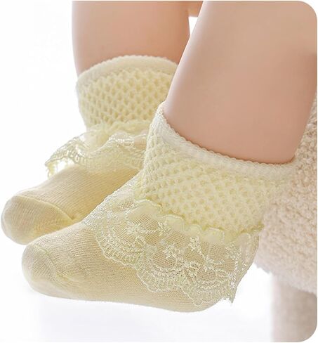 Baby Girls Eyelet Frilly Ruffle Lace Socks Super Soft Infant Cotton Ankle Socks Princess Dress Socks with Bow in Saudi Arabia