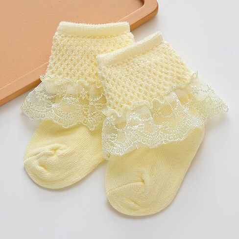 Baby Girls Eyelet Frilly Ruffle Lace Socks Super Soft Infant Cotton Ankle Socks Princess Dress Socks with Bow in Saudi Arabia