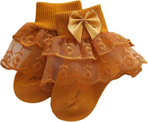 Baby Girls Eyelet Frilly Ruffle Lace Socks Super Soft Infant Cotton Ankle Socks Princess Dress Socks with Bow in Saudi Arabia