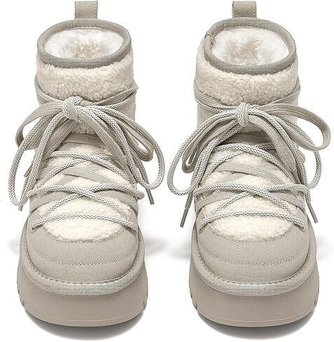 BEAU TODAY Snow Boots for Women, Platform Anti-Slip Winter Booties, Warm Fur Lace Up Round Toe Ankle Boots for Women, Comfort Faux Fur Outdoor Walking Boots in Kuwait