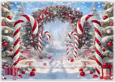 ZTHMOE Fabric 7x5ft Merry Christmas Cane Candy Photography Backdrop Winter Snow Scene Xmas Tree Background New Year Eve Party Decoration Holiday Photo Banner Props in Saudi Arabia