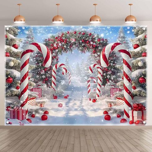 ZTHMOE Fabric 7x5ft Merry Christmas Cane Candy Photography Backdrop Winter Snow Scene Xmas Tree Background New Year Eve Party Decoration Holiday Photo Banner Props in Saudi Arabia