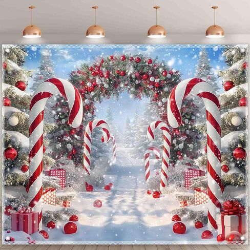 ZTHMOE Fabric 7x5ft Merry Christmas Cane Candy Photography Backdrop Winter Snow Scene Xmas Tree Background New Year Eve Party Decoration Holiday Photo Banner Props in Saudi Arabia