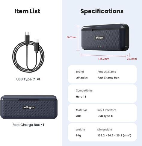 شاحن بطارية لكاميرا GoPro Hero 13، شاحن سريع مع كابل شحن USB-C، الدعم: PD3.0/PD2.0 بروتوكولات الشحن السريع، شحن متزامن لـ 3 بطاريات in Kuwait