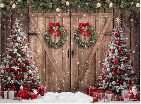Allenjoy 96 "× 72" الشتاء عيد الميلاد ريفي الحظيرة خلفية عيد الميلاد الخشب الباب التصوير خلفية راية حزب زينة الصور تبادل لاطلاق النار الدعائم الإمدادات in Kuwait