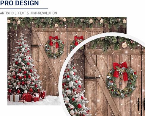 Allenjoy 96 "× 72" الشتاء عيد الميلاد ريفي الحظيرة خلفية عيد الميلاد الخشب الباب التصوير خلفية راية حزب زينة الصور تبادل لاطلاق النار الدعائم الإمدادات in Kuwait