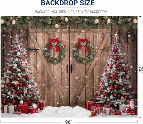 Allenjoy 96 "× 72" الشتاء عيد الميلاد ريفي الحظيرة خلفية عيد الميلاد الخشب الباب التصوير خلفية راية حزب زينة الصور تبادل لاطلاق النار الدعائم الإمدادات in Kuwait