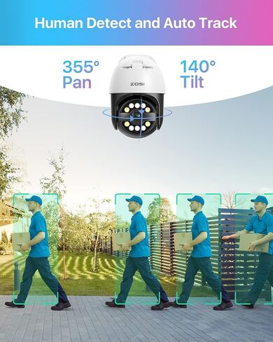 كاميرا ZOSI C296 5MP 3K Add-on PoE PT خارجية، كشف الوجه البشري بالذكاء الاصطناعي، رؤية ليلية بضوء النجوم، محادثة ثنائية الاتجاه، تتبع تلقائي، عموم/إمالة، NVR متوافق فقط in Kuwait