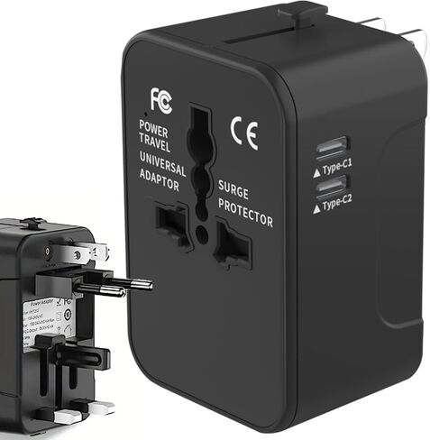 2 Pack Universal Travel Adapter, International Power Adapter with 2 USB Ports, Plug Adapter Travel Adapter Worldwide Universal Charger Power Adapter - for USA, EU, UK, AUS (Double U White 2) in Saudi Arabia