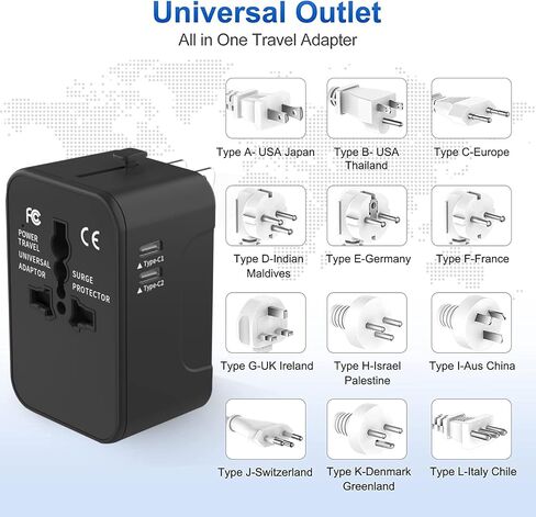 2 Pack Universal Travel Adapter, International Power Adapter with 2 USB Ports, Plug Adapter Travel Adapter Worldwide Universal Charger Power Adapter - for USA, EU, UK, AUS (Double U White 2) in Saudi Arabia