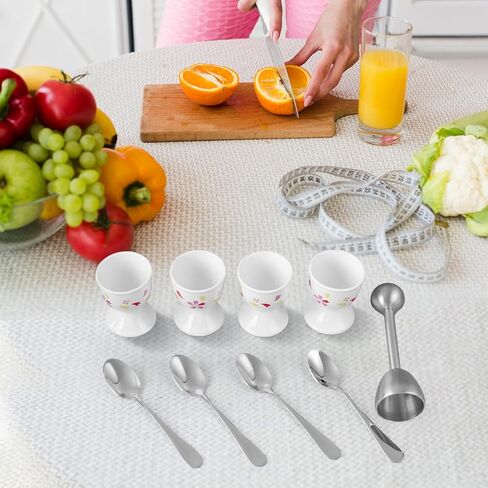 مجموعة هدايا أكواب البيض من السيراميك من Cinf مكونة من 4 قطع حامل بورسلين للإفطار والطبخ المسلوق، سهلة التنظيف، مطبخ ذكريات الطفولة in Kuwait