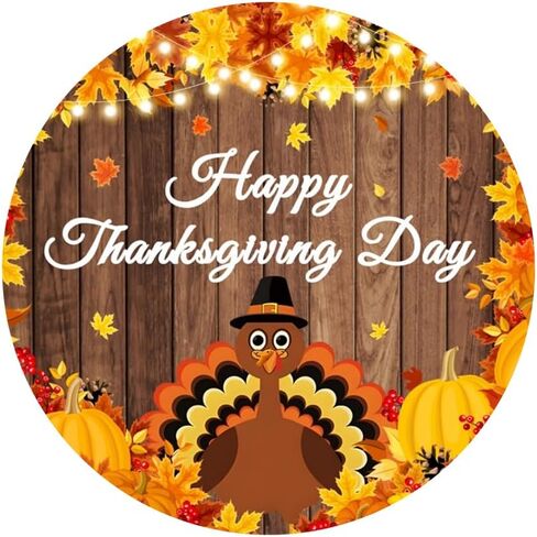 Cute Turkey Round Backdrop Cover Happy Thanksgiving Day Round Backdrop Cover (No Stand) Rustic Wood Pumpkin Maple Background Party Supplies Decorations 7.2ft (220cm) Circle Banner Photo Studio Props in Saudi Arabia
