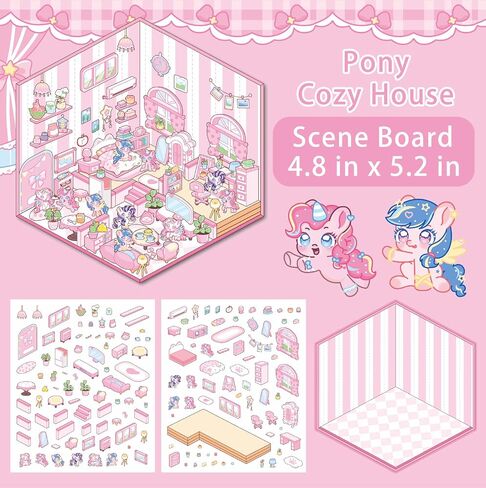 4 Sets DIY 3D House Stickers, 3D Sticker Scene Miniature Scene Stickers, Cute Cartoon Sticker Scenes for Adults Kids, Make Your Own Stickers, Fun Room Sticker Book in Saudi Arabia