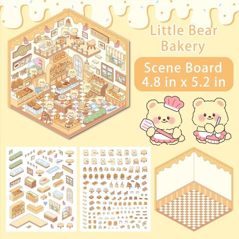 4 Sets DIY 3D House Stickers, 3D Sticker Scene Miniature Scene Stickers, Cute Cartoon Sticker Scenes for Adults Kids, Make Your Own Stickers, Fun Room Sticker Book in Saudi Arabia