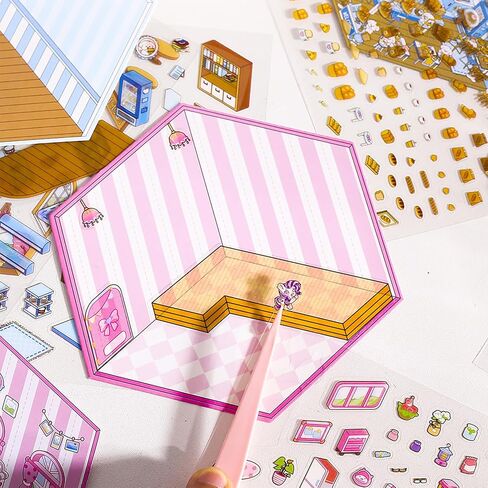 4 Sets DIY 3D House Stickers, 3D Sticker Scene Miniature Scene Stickers, Cute Cartoon Sticker Scenes for Adults Kids, Make Your Own Stickers, Fun Room Sticker Book in Saudi Arabia