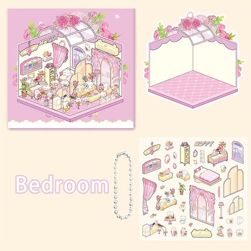 4 Sets DIY 3D House Stickers, 3D Sticker Scene Miniature Scene Stickers, Cute Cartoon Sticker Scenes for Adults Kids, Make Your Own Stickers, Fun Room Sticker Book in Saudi Arabia