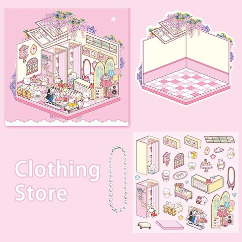 4 Sets DIY 3D House Stickers, 3D Sticker Scene Miniature Scene Stickers, Cute Cartoon Sticker Scenes for Adults Kids, Make Your Own Stickers, Fun Room Sticker Book in Saudi Arabia