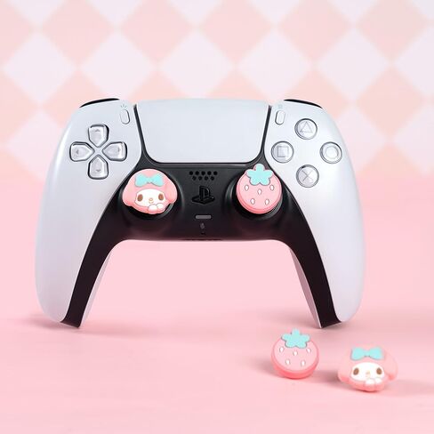 أغطية قبضة الإبهام متوافقة مع وحدة تحكم بلاي ستيشن 5، غطاء عصا الإبهام السيليكون الناعم لوحدة تحكم سويتش برو ووحدة تحكم PS4 PS5، 4 قطع - MLD (الفراولة والأرنب الحلو) in Kuwait