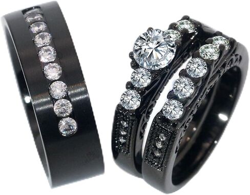 Couple Rings His Her Wedding Ring Sets for Him and Her Matching Rings Gold Plated AAA CZ Ring in Kuwait