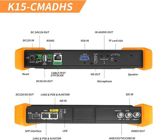 جهاز اختبار كاميرا IP Henkion 8K 32MP 4K 12MP مع مقياس رقمي متعدد، اختبار CCTV، اختبار 8MP AHD CVI TVI SDI CVBS، منفذ الوحدة البصرية SFP، اختبار شبكة الكابل POE VGA HDMI WiFi RS485 (K15-CMADHS) in Kuwait