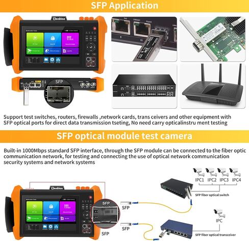 جهاز اختبار كاميرا IP Henkion 8K 32MP 4K 12MP مع مقياس رقمي متعدد، اختبار CCTV، اختبار 8MP AHD CVI TVI SDI CVBS، منفذ الوحدة البصرية SFP، اختبار شبكة الكابل POE VGA HDMI WiFi RS485 (K15-CMADHS) in Kuwait