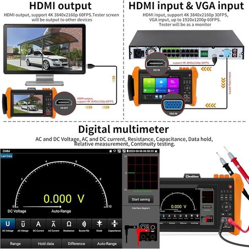 جهاز اختبار كاميرا IP Henkion 8K 32MP 4K 12MP مع مقياس رقمي متعدد، اختبار CCTV، اختبار 8MP AHD CVI TVI SDI CVBS، منفذ الوحدة البصرية SFP، اختبار شبكة الكابل POE VGA HDMI WiFi RS485 (K15-CMADHS) in Kuwait