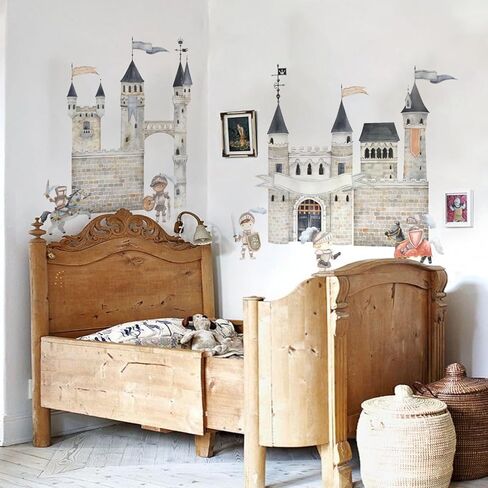 ملصقات جدارية كبيرة بألوان مائية قابلة للتقشير واللصق، ملصقات حائط عتيقة ذاتية اللصق للأطفال وغرفة النوم وغرفة اللعب وغرفة الأطفال وديكور جداري فني، ملصق جداري على شكل قلعة مجمعة على شكل فارس in Kuwait