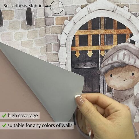 ملصقات جدارية كبيرة بألوان مائية قابلة للتقشير واللصق، ملصقات حائط عتيقة ذاتية اللصق للأطفال وغرفة النوم وغرفة اللعب وغرفة الأطفال وديكور جداري فني، ملصق جداري على شكل قلعة مجمعة على شكل فارس in Kuwait