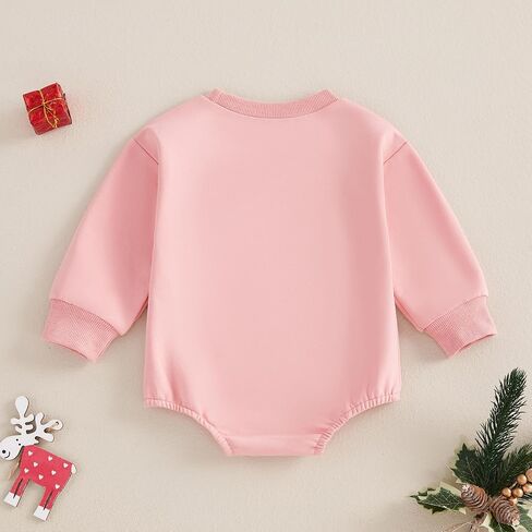 Kayotuas Baby Girl Christmas Outfit Pink Santa Embroidered Sweatshirt Romper Long Sleeve Bodysuit Jumpsuit Cute Fall Clothes in Saudi Arabia