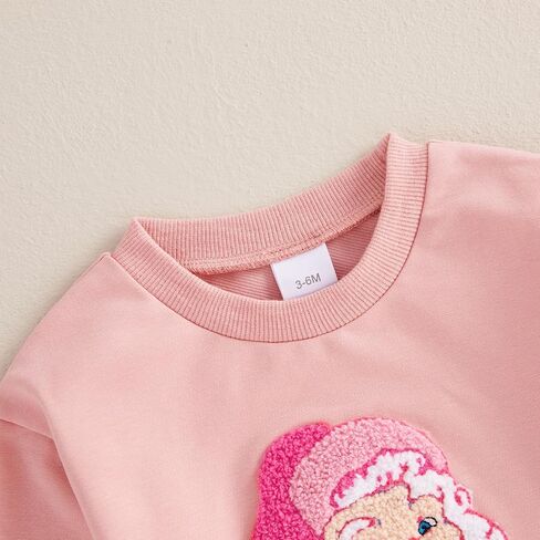 Kayotuas Baby Girl Christmas Outfit Pink Santa Embroidered Sweatshirt Romper Long Sleeve Bodysuit Jumpsuit Cute Fall Clothes in Saudi Arabia