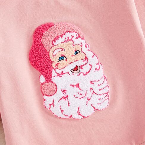Kayotuas Baby Girl Christmas Outfit Pink Santa Embroidered Sweatshirt Romper Long Sleeve Bodysuit Jumpsuit Cute Fall Clothes in Saudi Arabia