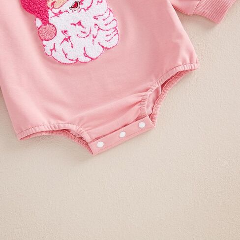 Kayotuas Baby Girl Christmas Outfit Pink Santa Embroidered Sweatshirt Romper Long Sleeve Bodysuit Jumpsuit Cute Fall Clothes in Saudi Arabia