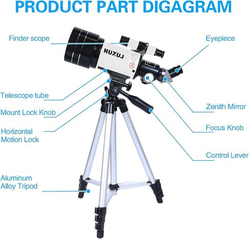 Astronomical Refracting Telescope,MLABINYA 70mm Travel Telescope(15X-150X) Portable Telescope with Multilayer Broadband Coating Adjustable Tripod And Finderscope, Telescope for Adults & Kids &Beginner in Saudi Arabia