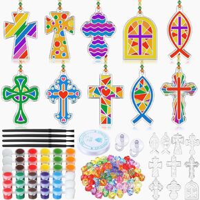 WinnerWhy 30 Sets Suncatchers Window Art Kits, DIY Sun Catchers Bulk Crafts Paint Your Own Window Ornaments for Boys Girls Classroom Home Party Birthday Activity Decor(Christmas Style)