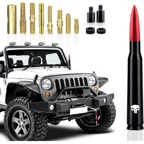 1 PC Car Bullet Antenna, for GM Chevy Silverado 1500 2500 3500 HD Avalanche GMC Sierra 1500 2500 3500 Denali Heavy Duty Pickup Trucks, with 8 Brass Screw Fittings + 2 Spacers (5.4" #Silver)