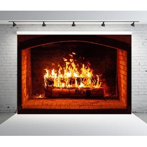 BELECO 5x3ft Fabric Burning Fireplace Backdrop Firewood Logs Blazing Fire Flaming Woods Winter Christmas Fireplace Photography Background Camping Barbeques Party Decor Banner Portrait Photo Props