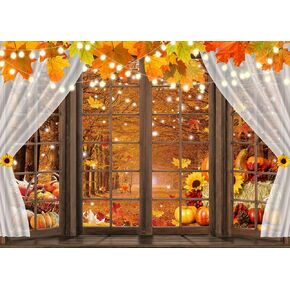 Dudaacvt 7X5FT Fall Thanksgiving Backdrop Autumn Pumpkin Harvest Barn Background Thanksgiving Baby Shower Banner Fall Harvest Red Barn Backdrop D738