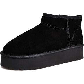 XIXITIAO Platform Wool Lining Mini Boots for Women,Genuine Suede Snow Boots with Memory Foam,Classic Winter Women's Ankle Boots,Water Resistant Short Boots