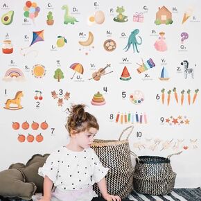 Animals Alphabet Numbers Educational Wall Decals Stickers Removable Peel and Sticker ABC Letters for Baby Nursery Kids Bedroom Playroom Classroom