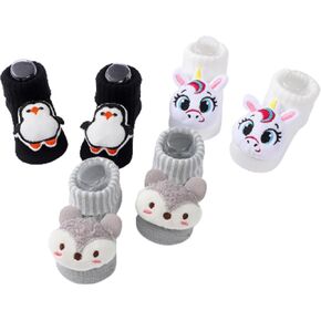 BIBABLYKE 3 Pairs Baby Knitted Socks Set Cartoon Infants Anti-slip Floor Socks Warm Winter Learning Walking Shoes