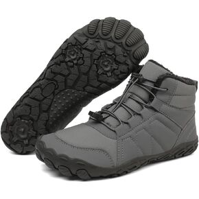 Hike Winter Footwear Barefoot Boots Mens Womens, Waterproof Winter Snow Boots, Warm Ankle Booties, Wide Toe Barefoot Hiking Boots, Non-Slip Zero Drop Sole Hiking Shoes, Size 10.5 Women/9 Men, Grey