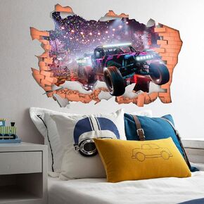 3D Racing Cars Wall Stickers Removable Vinyl Large Car Stickers Peel and Stick Car Wall Decals for Family Living Room, Background Wall Decoration, Kids Boys Room (35.4" X 23.6")