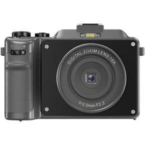 4K Digital Camera for Photography and Video, 64MP Auto-Focus Anti-Shake Vlogging Camera with 20X Digital Zoom, Flash, Compact Travel Camera with 64GB TF Card, 2 Batteries and Battery Charger, Gray